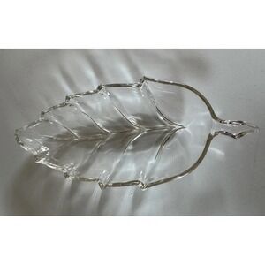 Vintage Clear Pressed Glass Leaf Serving Dish‎ Mid Century Modern 10" Pristine